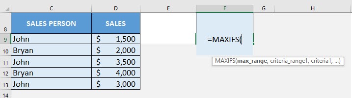 MAXIFS Formula in Excel