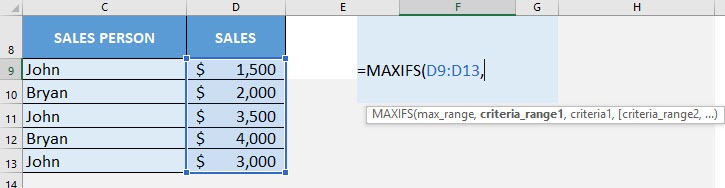 MAXIFS Formula in Excel