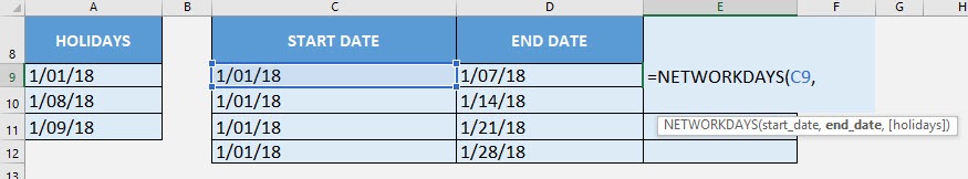 NETWORKDAYS Formula in Excel