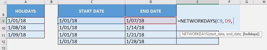 NETWORKDAYS Formula in Excel