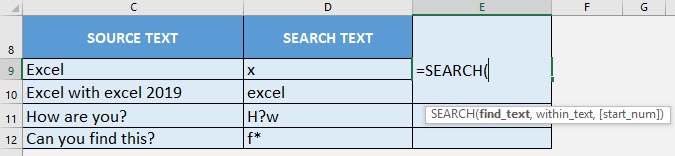 SEARCH Formula in Excel