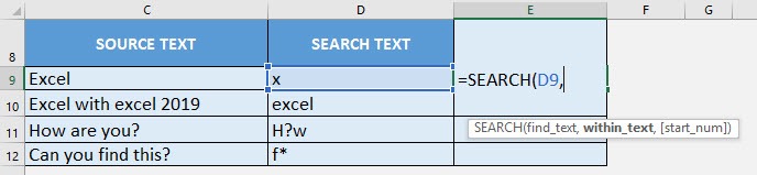 SEARCH Formula in Excel