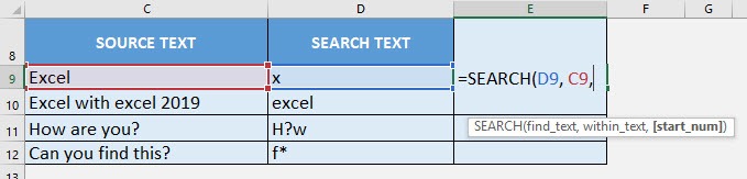 SEARCH Formula in Excel