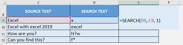 SEARCH Formula in Excel