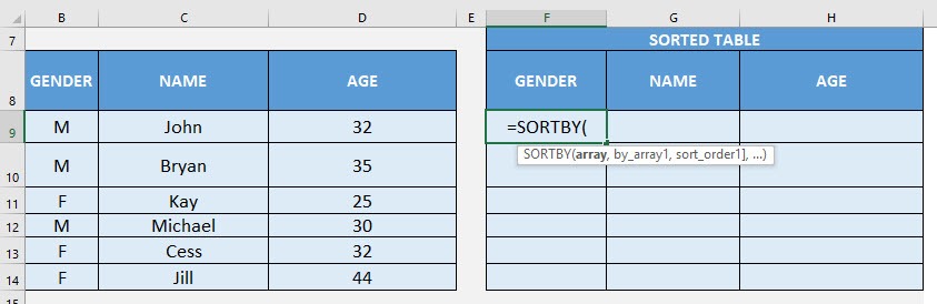 SORTBY Formula in Excel