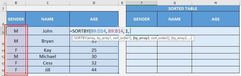 SORTBY Formula in Excel