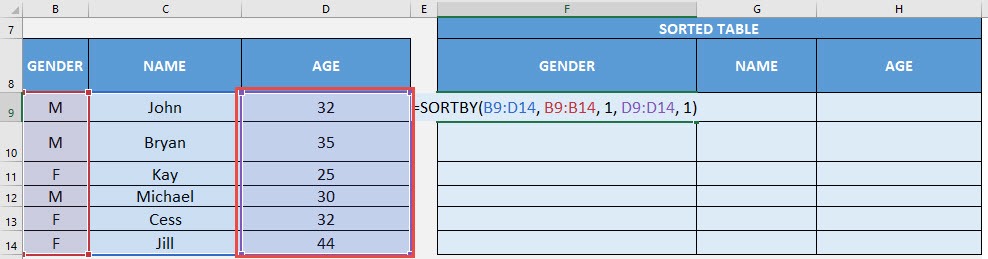 SORTBY Formula in Excel