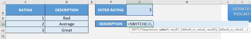 SWITCH Formula in Excel