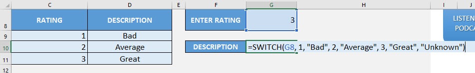 SWITCH Formula in Excel