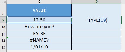 TYPE Formula in Excel