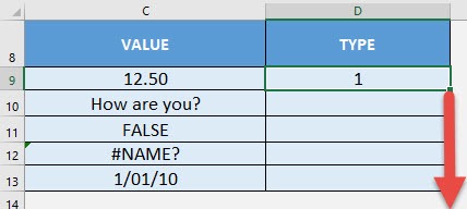 TYPE Formula in Excel