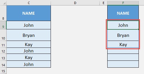 UNIQUE Formula in Excel