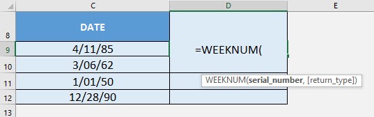 WEEKNUM Formula in Excel