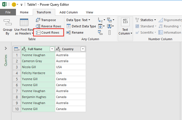 Count Rows in Power Query