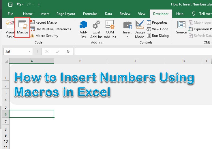 How to Insert Numbers Using Macros in Excel
