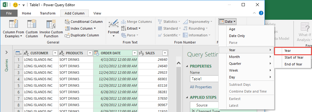 Split the Date Using Power Query or Get & Transform