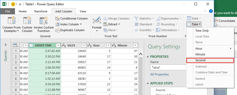 Split the Time Using Power Query or Get & Transform