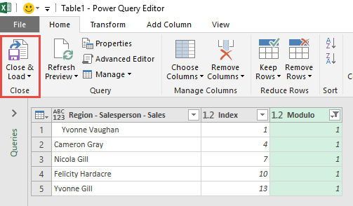 Process Flat Data Using Modulo in Power Query