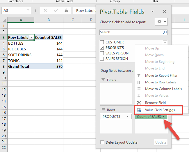 Recommended Pivot Table in Excel
