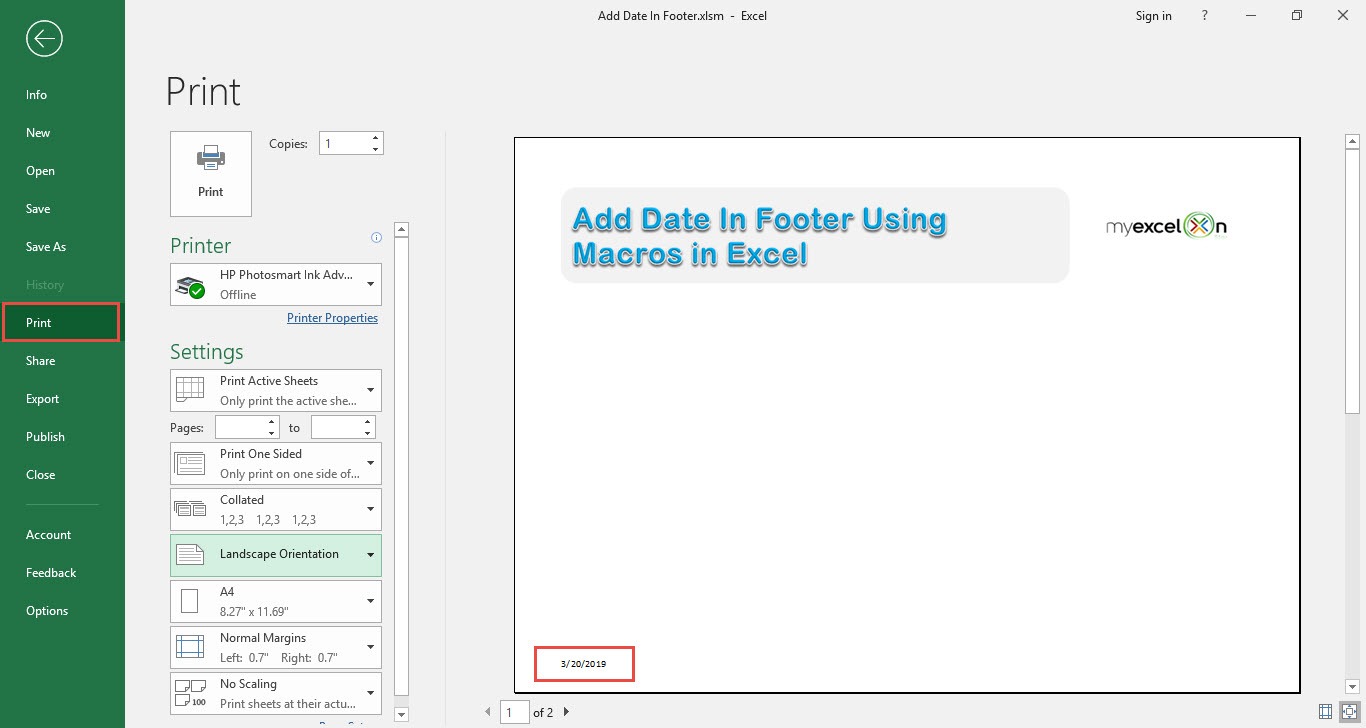 Add Date In Footer Using Macros In Excel