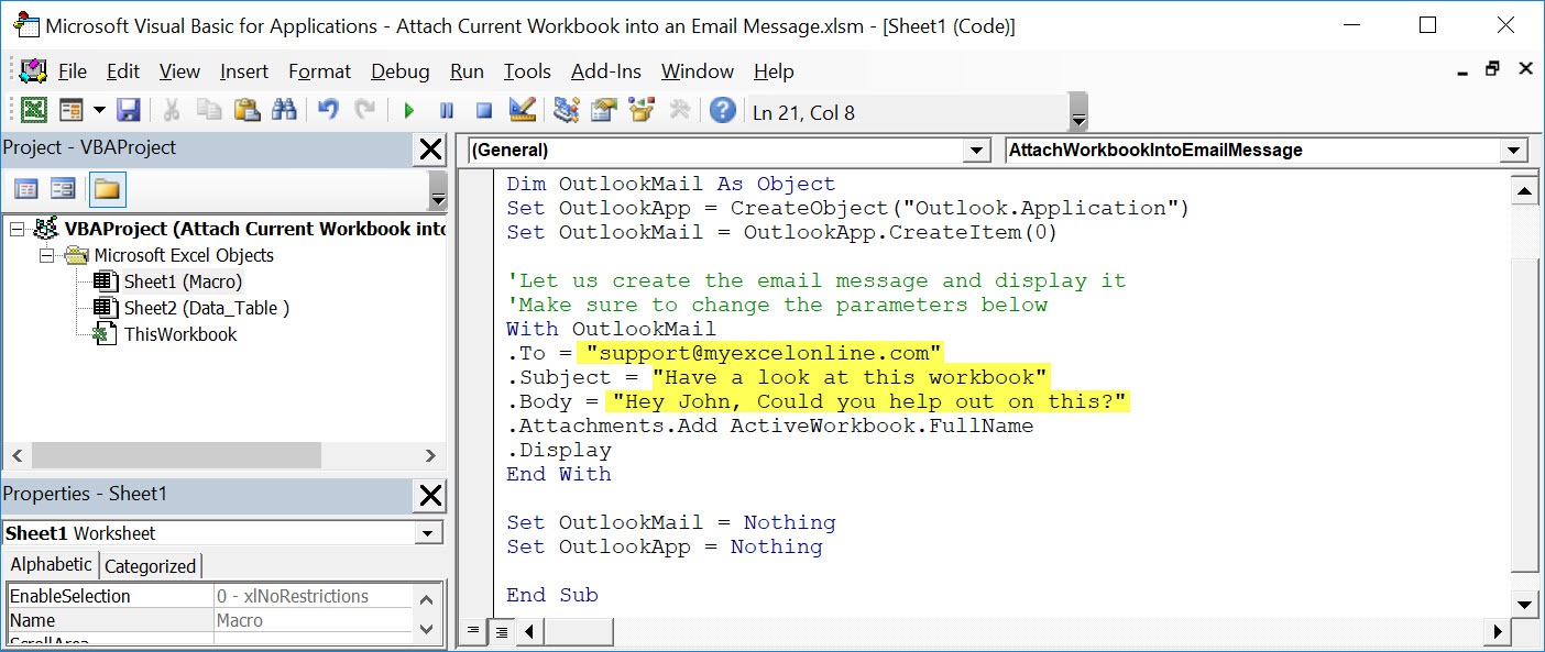 Attach Current Workbook into an Email Message Using Macros In Excel