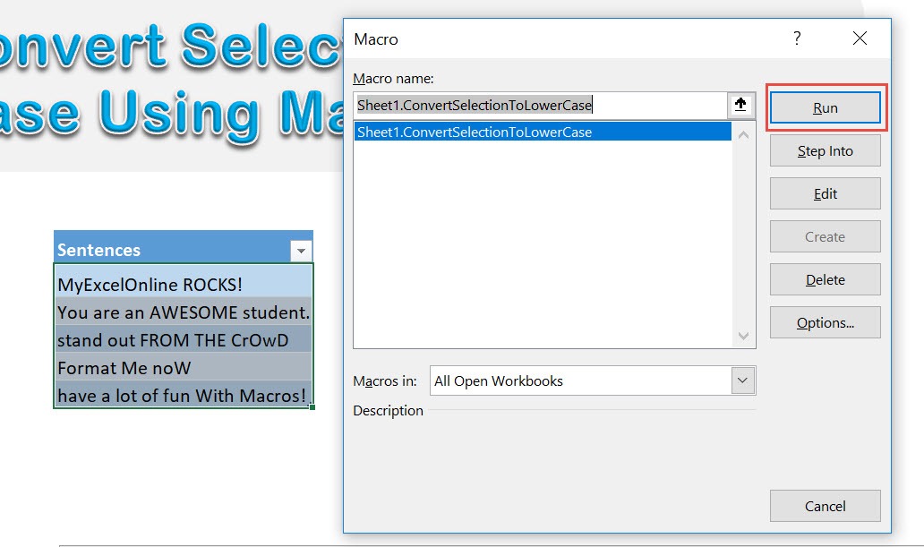Convert Selection to Lower Case Using Macros In Excel