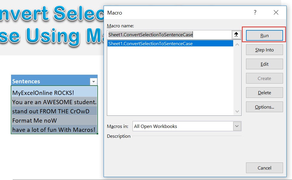 Convert Selection to Sentence Case Using Macros In Excel