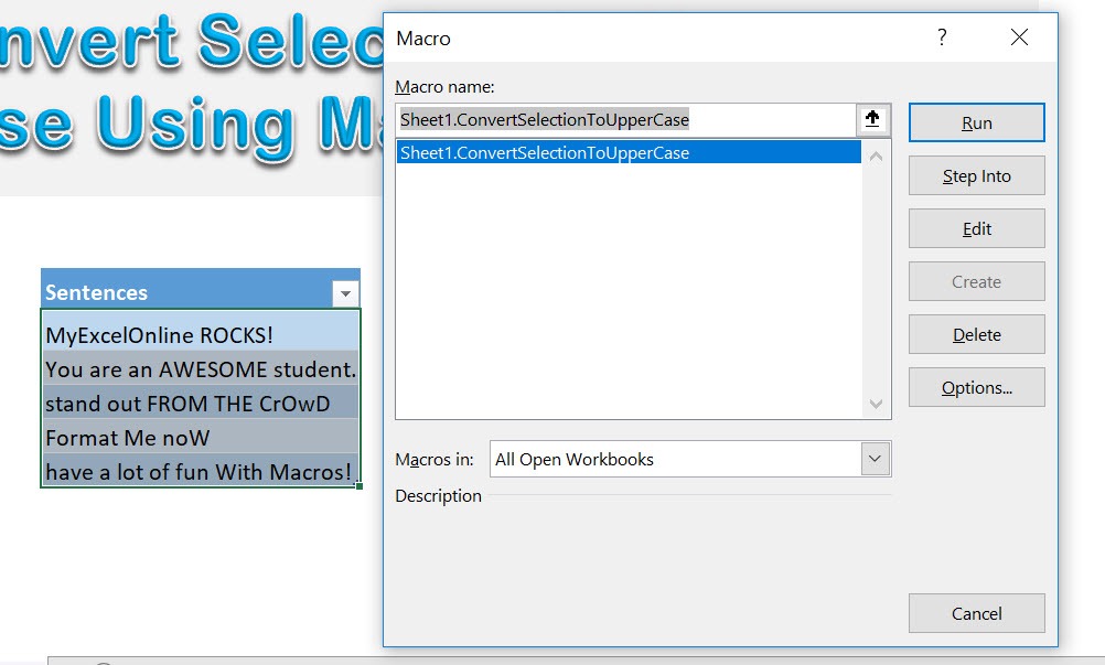 Convert Selection to Upper Case Using Macros In Excel