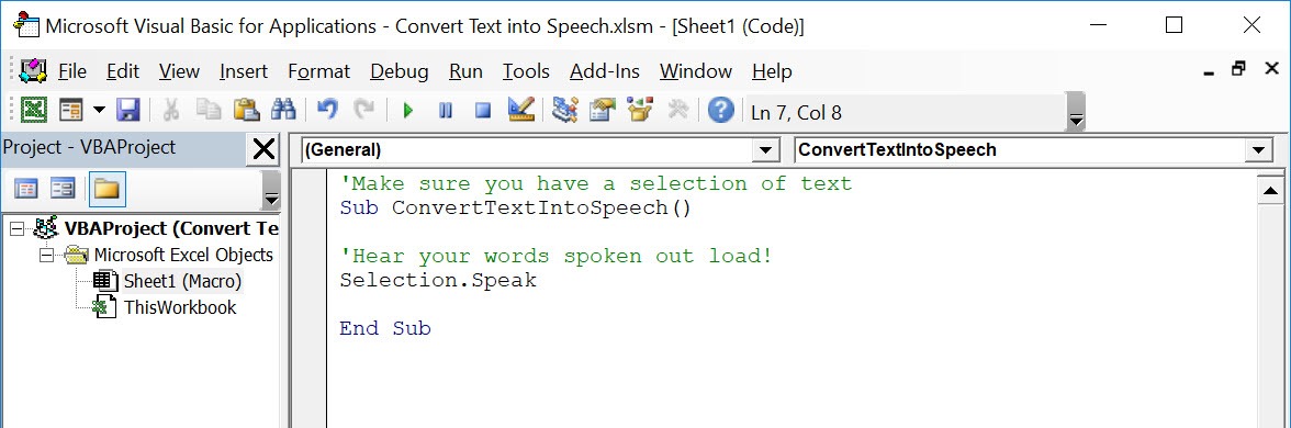 Convert Text into Speech Using Macros In Excel | MyExcelOnline