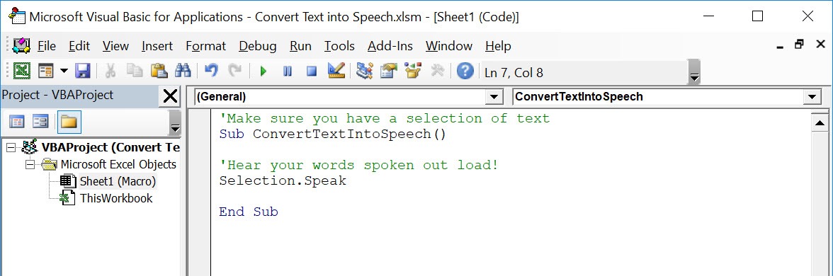 Convert Text into Speech Using Macros In Excel