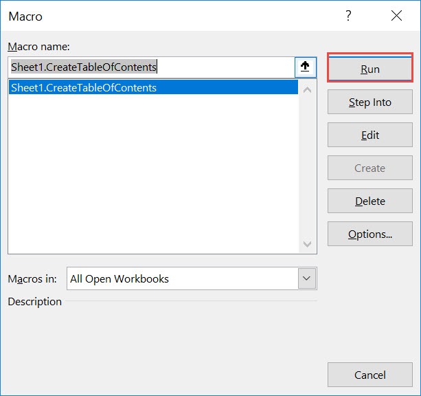 Create a Table of Contents Using Macros In Excel