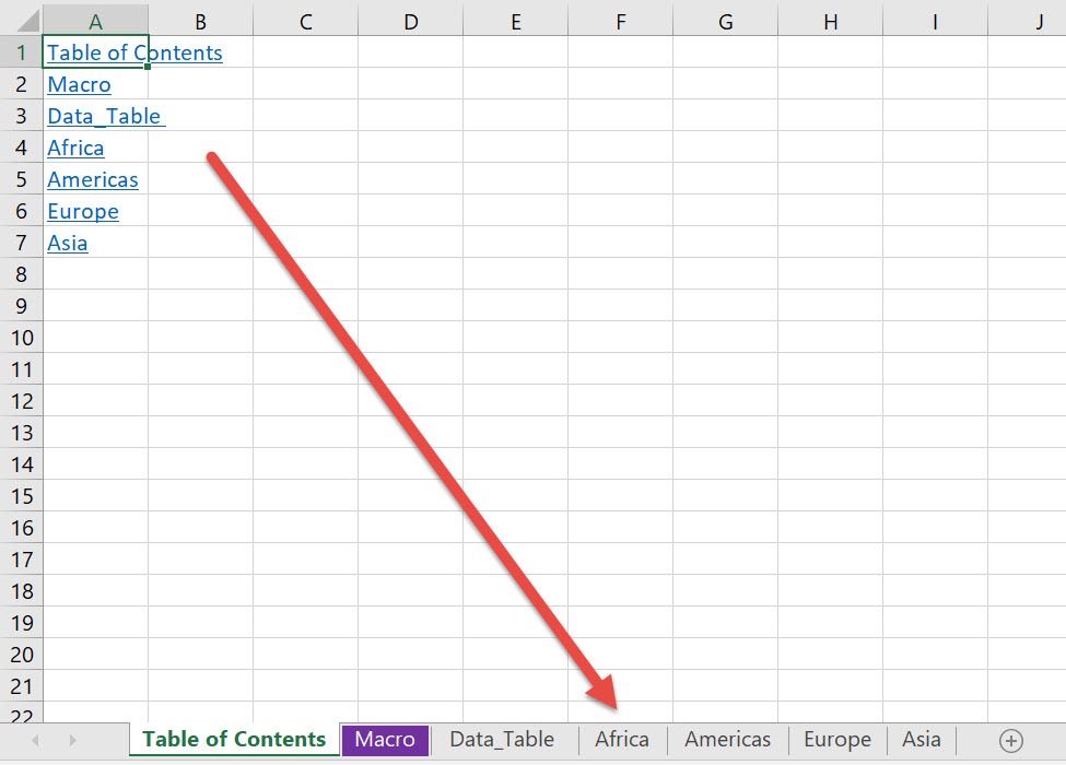 Create a Table of Contents Using Macros In Excel