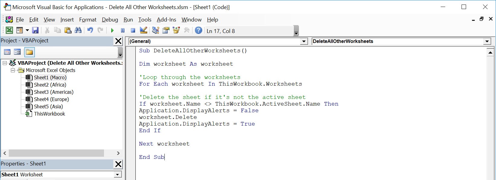 Delete All Other Worksheets Using Macros In Excel