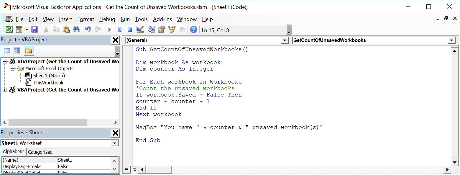 Get the Count of Unsaved Workbooks Using Macros In Excel