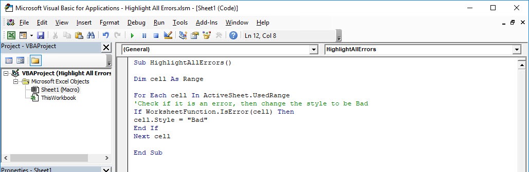 Highlight All Errors Using Macros In Excel