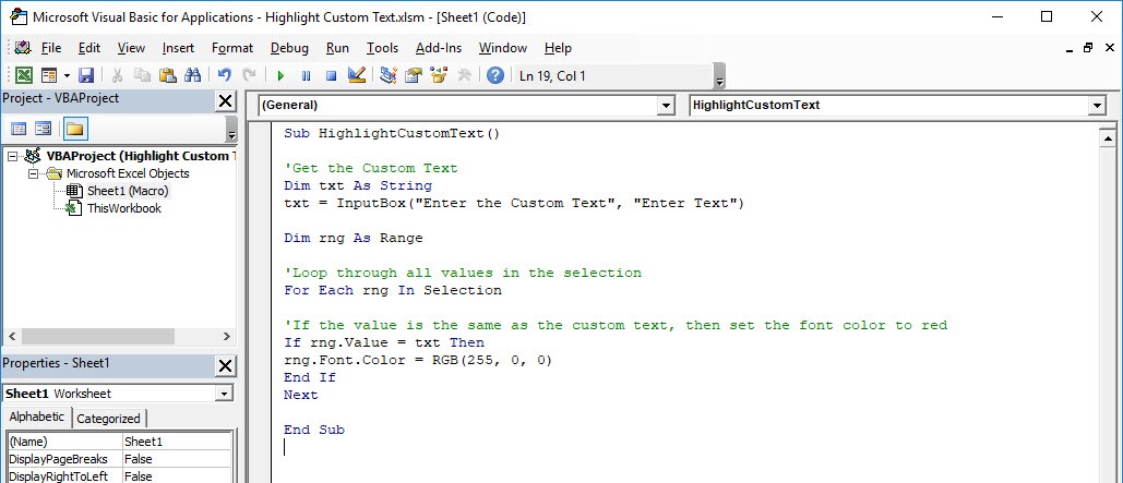 Highlight Custom Text Using Macros In Excel