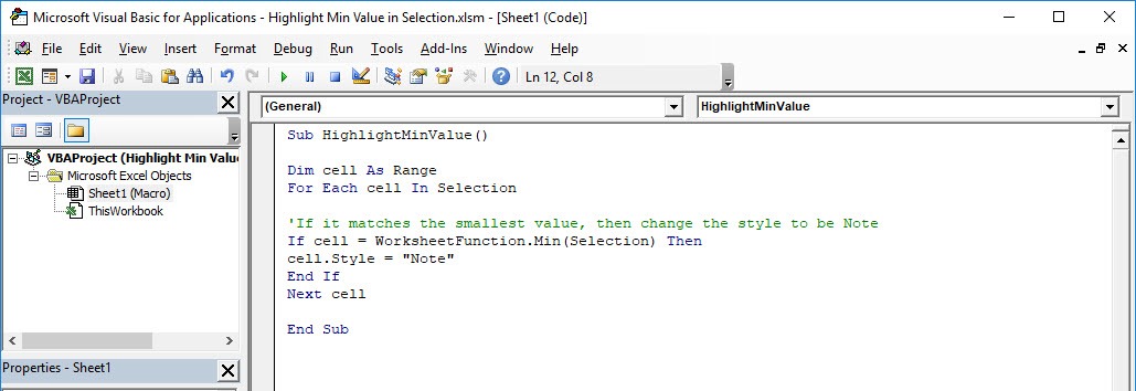 Highlight Min Value in Selection Using Macros In Excel