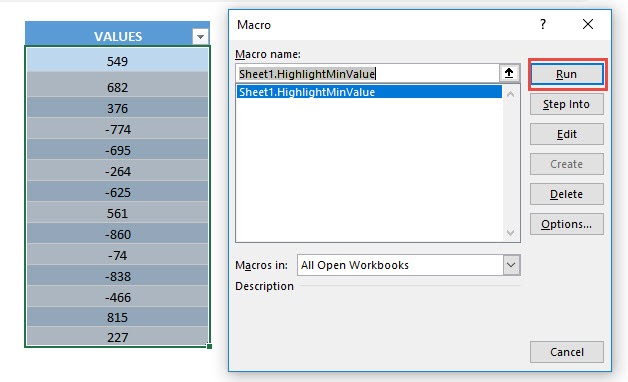 Highlight Min Value in Selection Using Macros In Excel