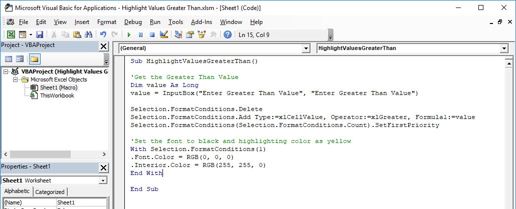 Highlight Values Greater Than Using Macros In Excel