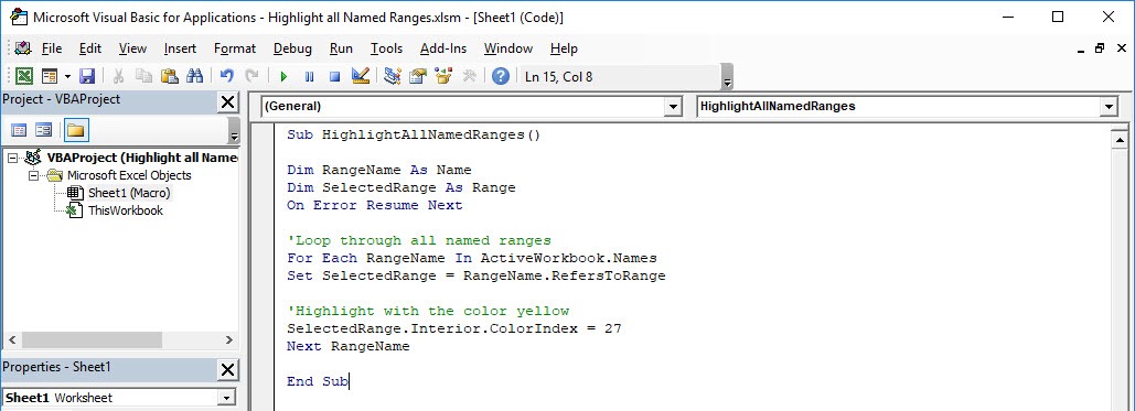 Highlight all Named Ranges Using Macros In Excel