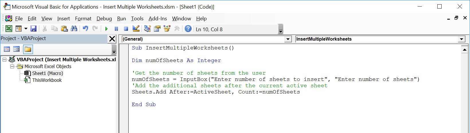 Insert Multiple Worksheets Using Macros In Excel