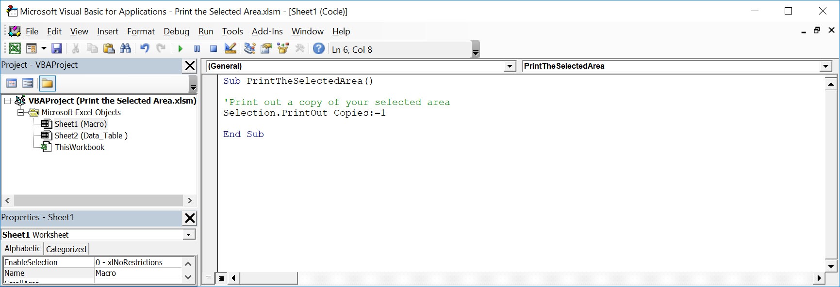 Print the Selected Area Using Macros In Excel | MyExcelOnline