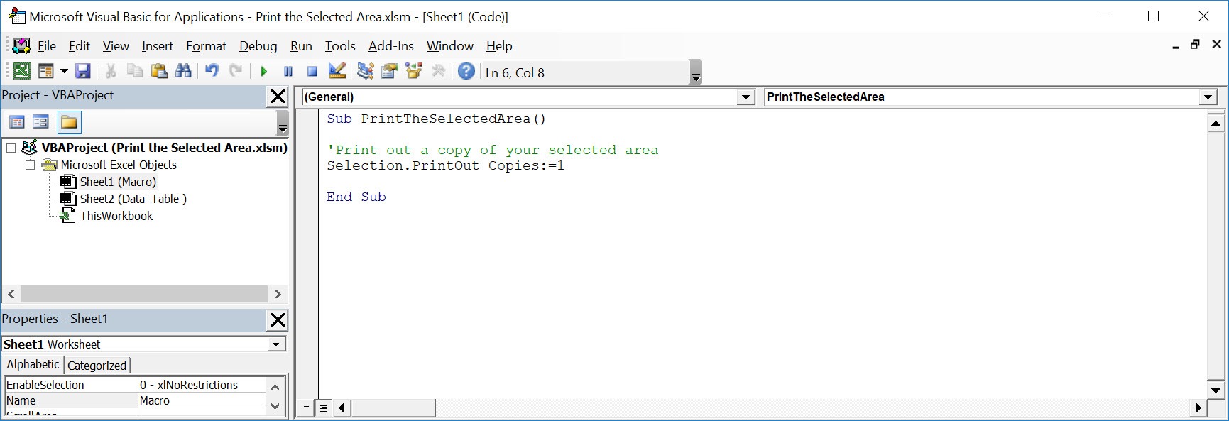 Print the Selected Area Using Macros In Excel