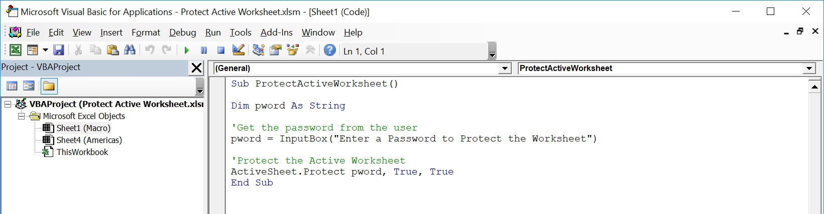 Protect Active Worksheet Using Macros In Excel