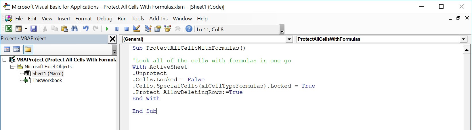 Protect All Cells With Formulas Using Macros In Excel | MyExcelOnline
