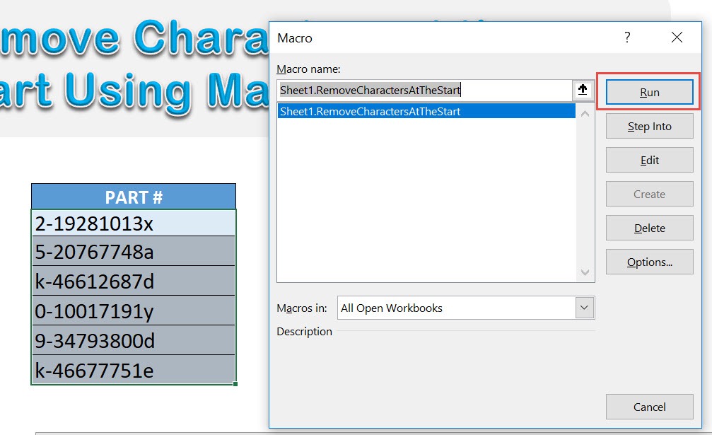 Remove Characters at the Start Using Macros In Excel | MyExcelOnline