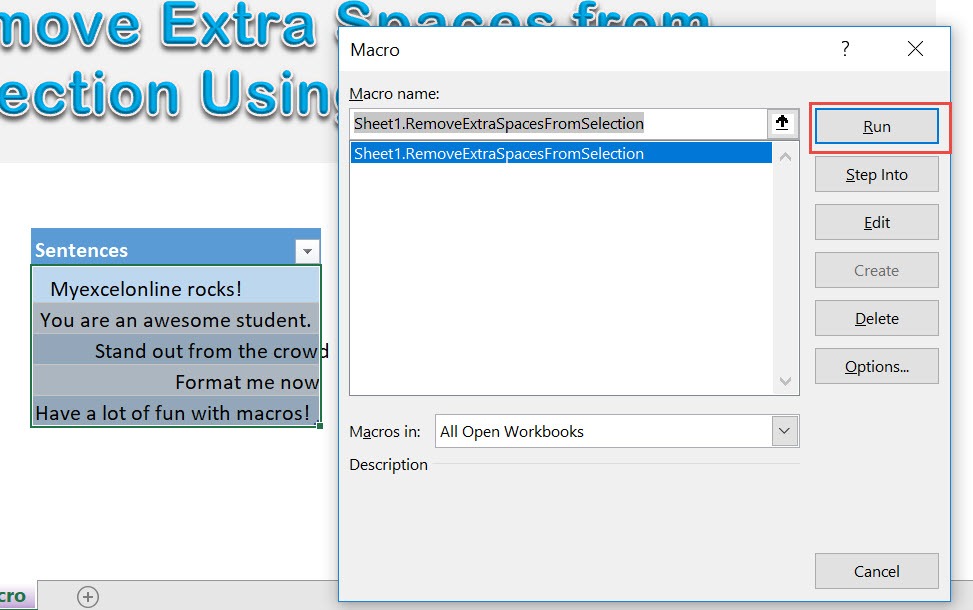 Remove Extra Spaces from Selection Using Macros In Excel