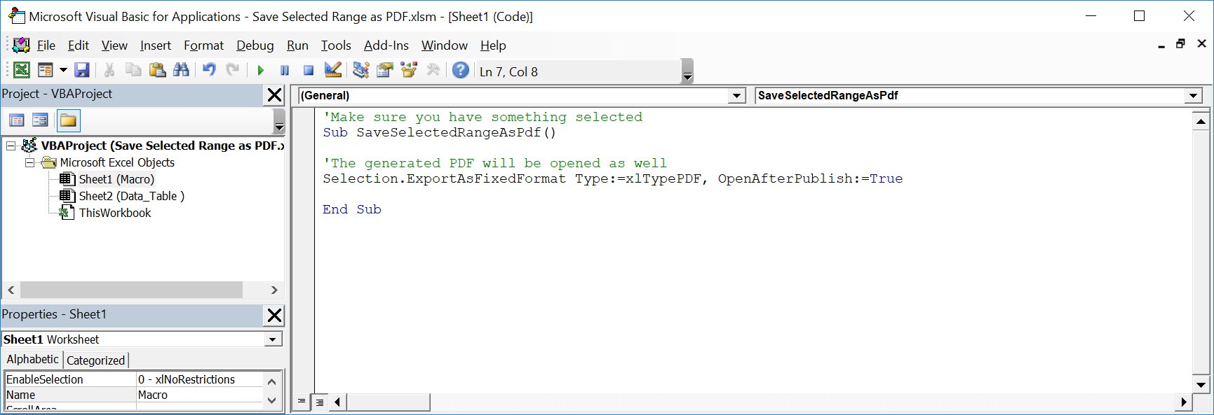 Save Selected Range as PDF Using Macros In Excel