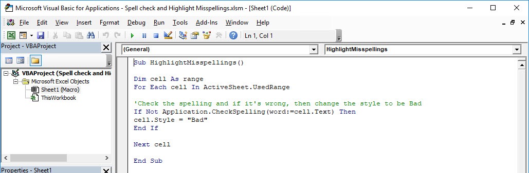 Spell check and Highlight Misspellings Using Macros In Excel