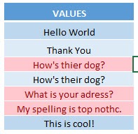 Spell check and Highlight Misspellings Using Macros In Excel